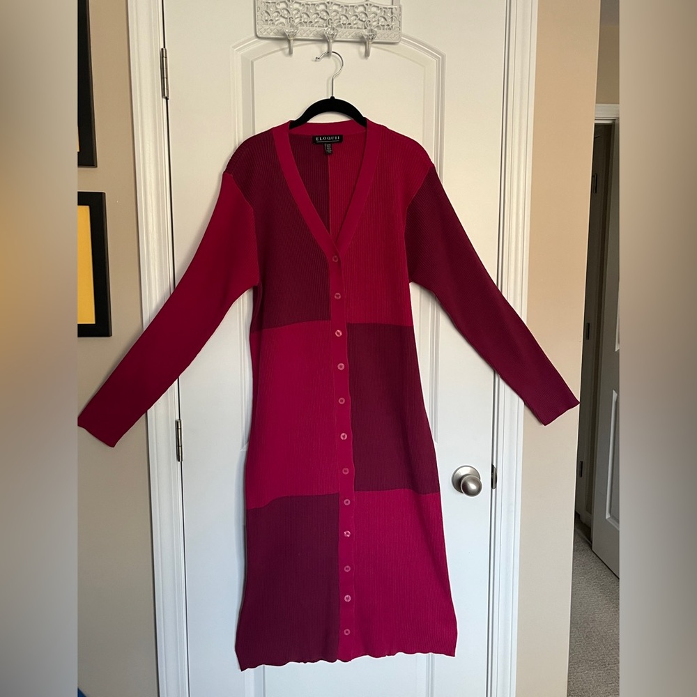 Eloquii Long Sleeve Colorblock Dress - Red and Pink